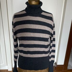 Women’s Cashmere Striped Turtleneck Sweater - Black and Beige